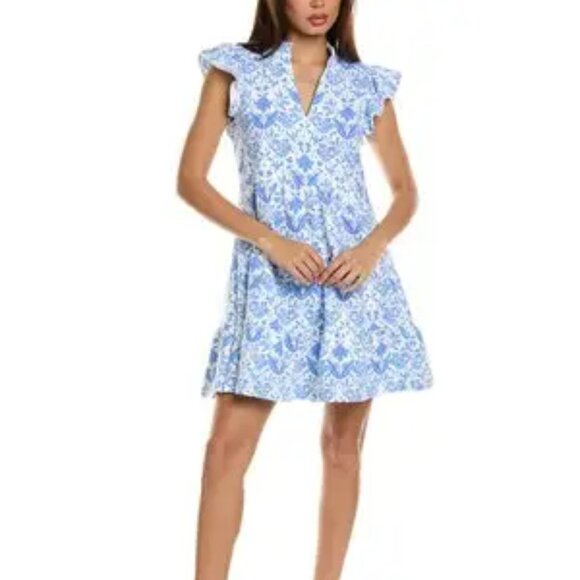 NWT Sail to Sable Batik Print Flutter Sleeve Flare Tunic- Blue + White / XXL - Picture 1 of 5